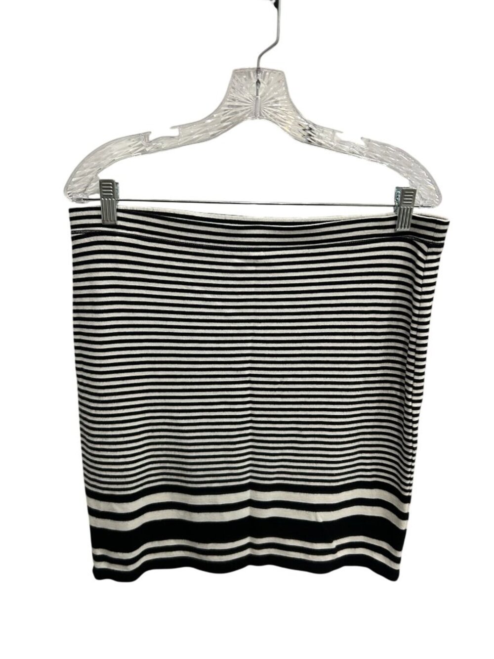 Max Studio Black White Striped Stretch Knit Pencil Skirt Size L Slimming Chic